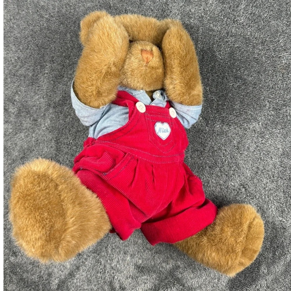 Vintage Mango Enterprises Nick Teddy Bear‎ Peek-a-Boo Red Corduroy Overalls 12
